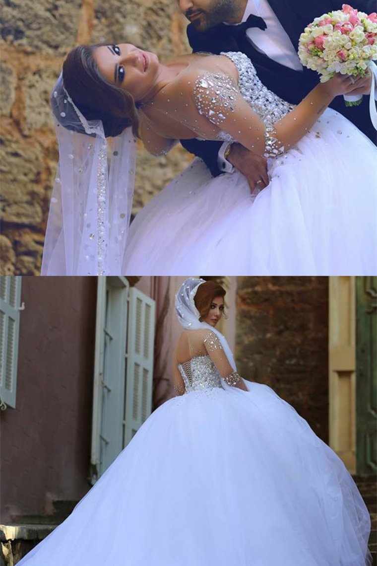 Scoop Wedding Dresses A Line With Beading Floor-Length Tulle