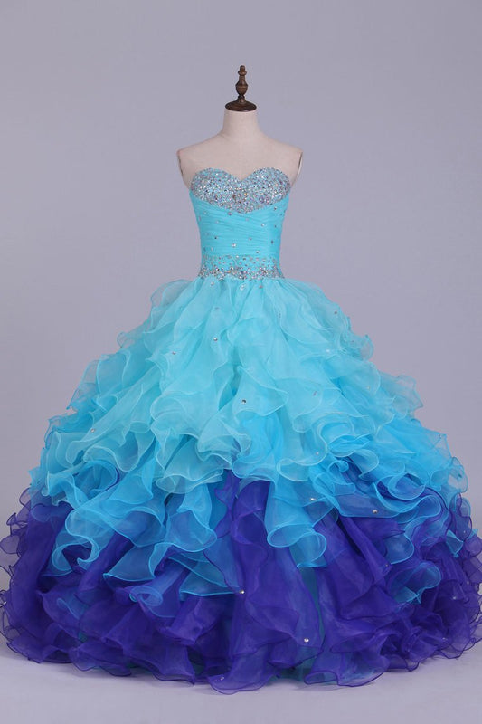 2024 Quinceanera Dresses Ball Gown Sweetheart Floor Length Organza With Beading Sash Ruffles