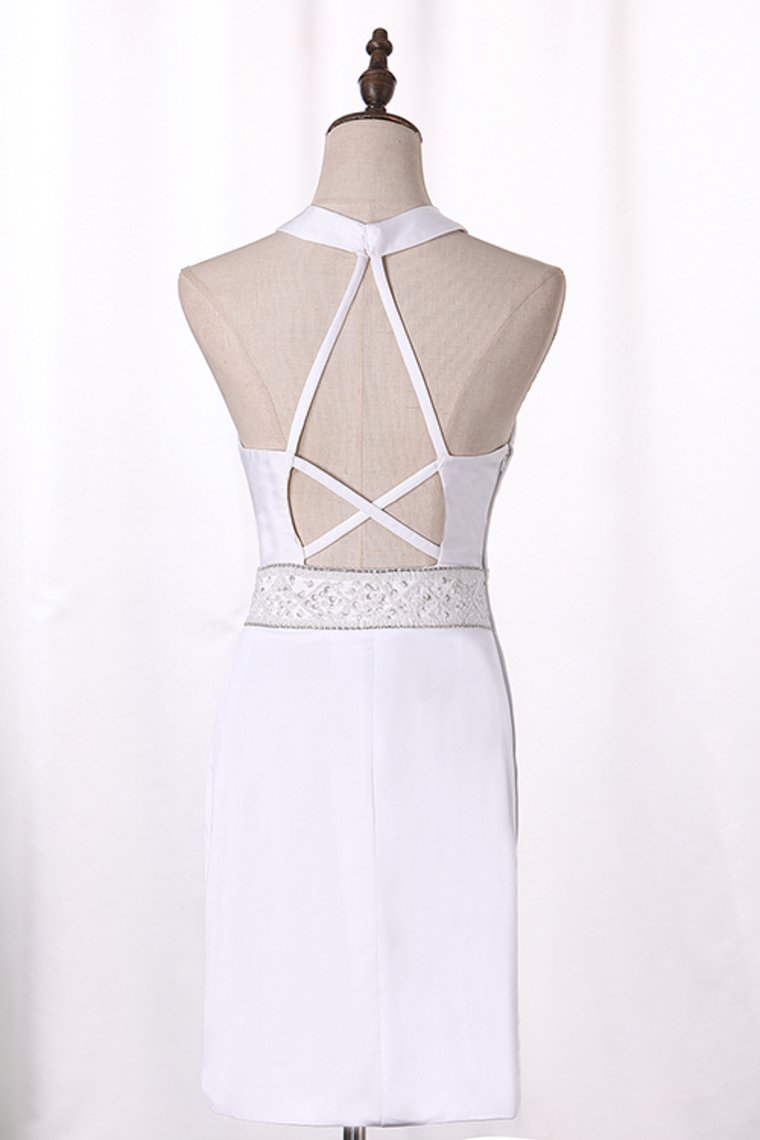 2024 New Arrival Cocktail Dresses Halter Open Back Spandex With Beading