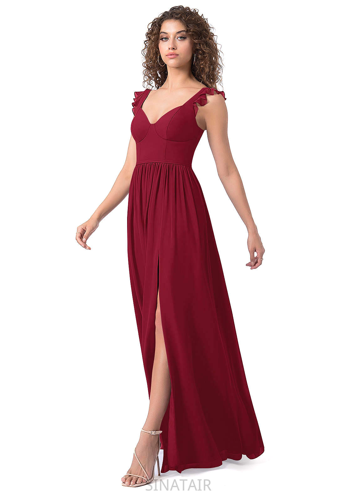 Carley Floor Length Spaghetti Staps Natural Waist Sleeveless A-Line/Princess Bridesmaid Dresses