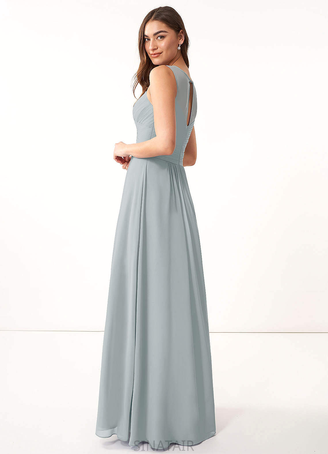 Regan Natural Waist Sleeveless Sheath/Column Floor Length Spaghetti Staps Satin Bridesmaid Dresses