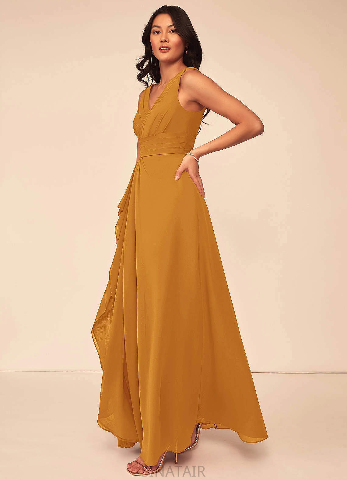 Jane Sleeveless Off The Shoulder Floor Length Natural Waist A-Line/Princess Bridesmaid Dresses