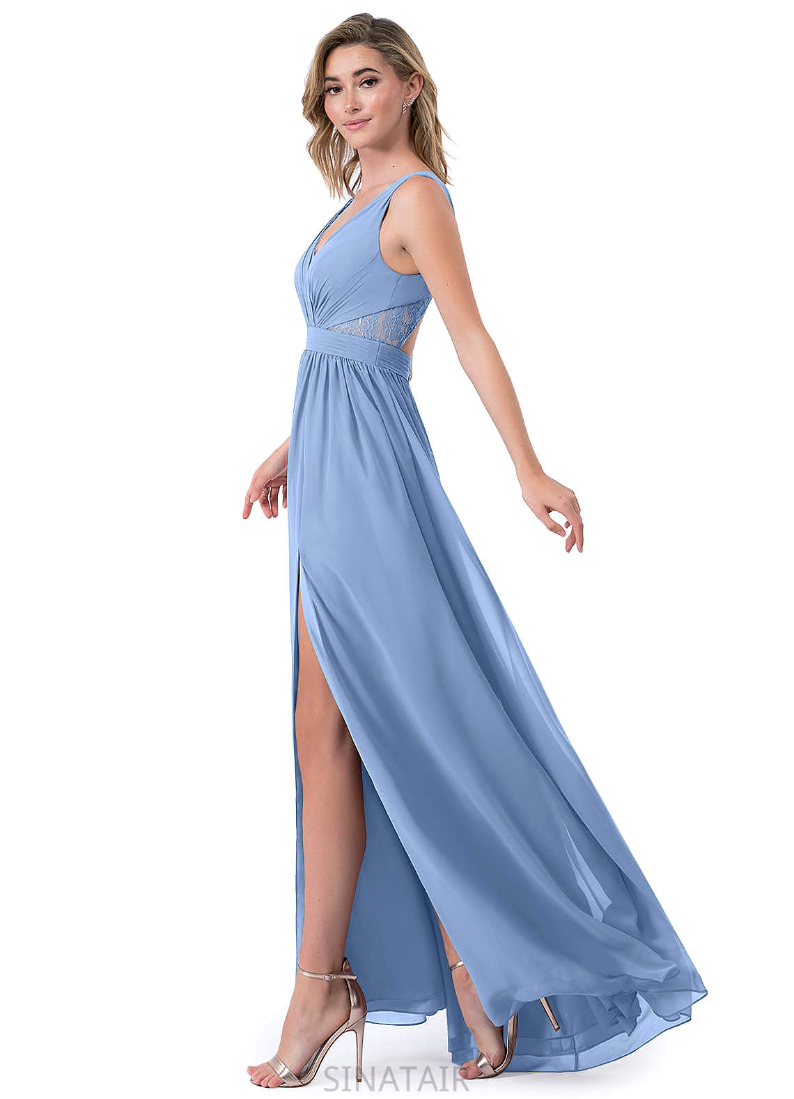 Rayne Natural Waist A-Line/Princess V-Neck Floor Length Bridesmaid Dresses