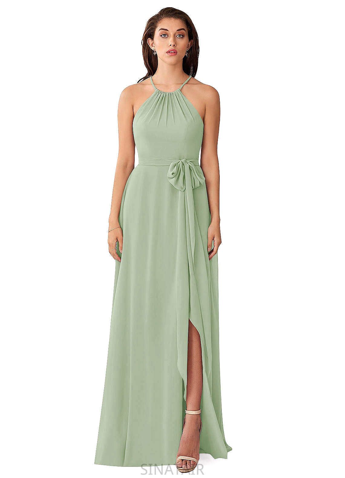 Val Spaghetti Staps Sleeveless Natural Waist A-Line/Princess Floor Length Bridesmaid Dresses