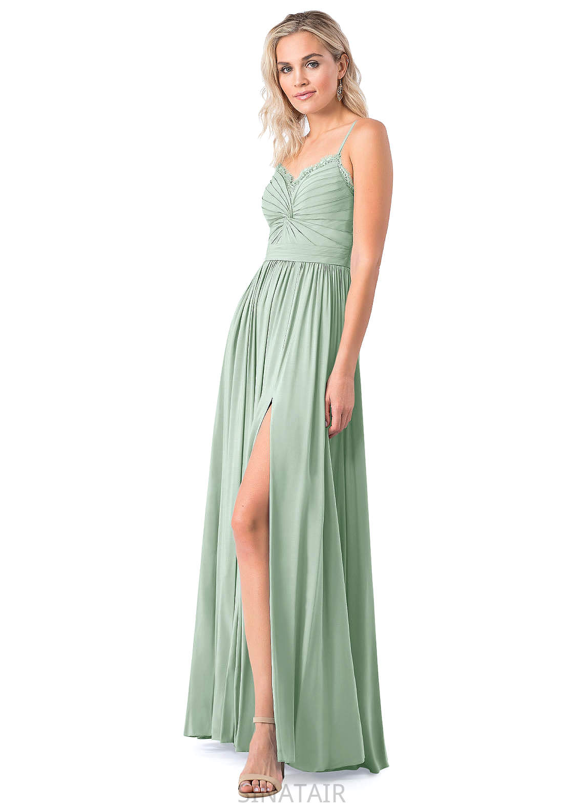 Olga Floor Length A-Line/Princess Natural Waist Sleeveless Spaghetti Staps Bridesmaid Dresses