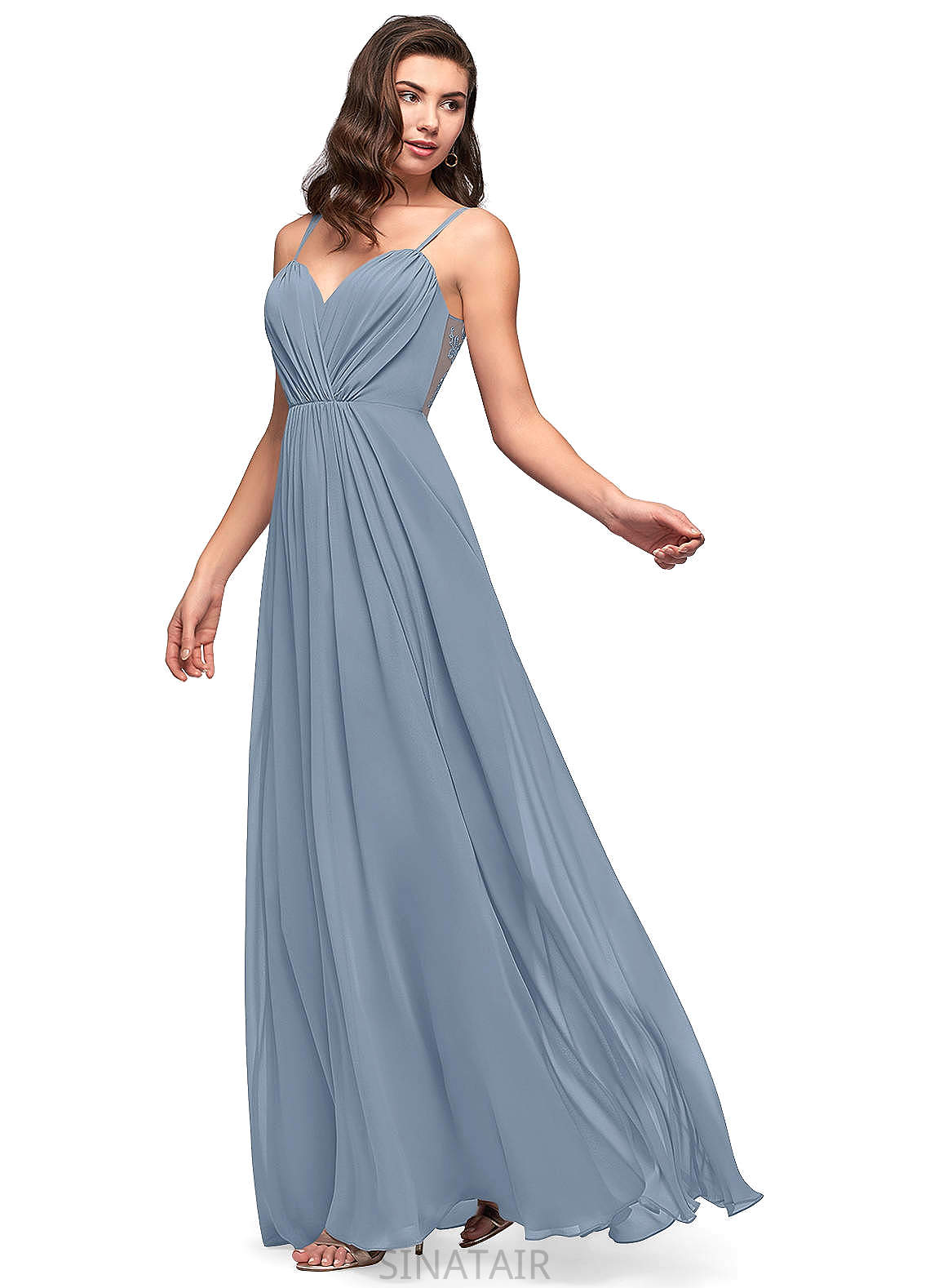 Felicity Spaghetti Staps Natural Waist A-Line/Princess Floor Length Bridesmaid Dresses