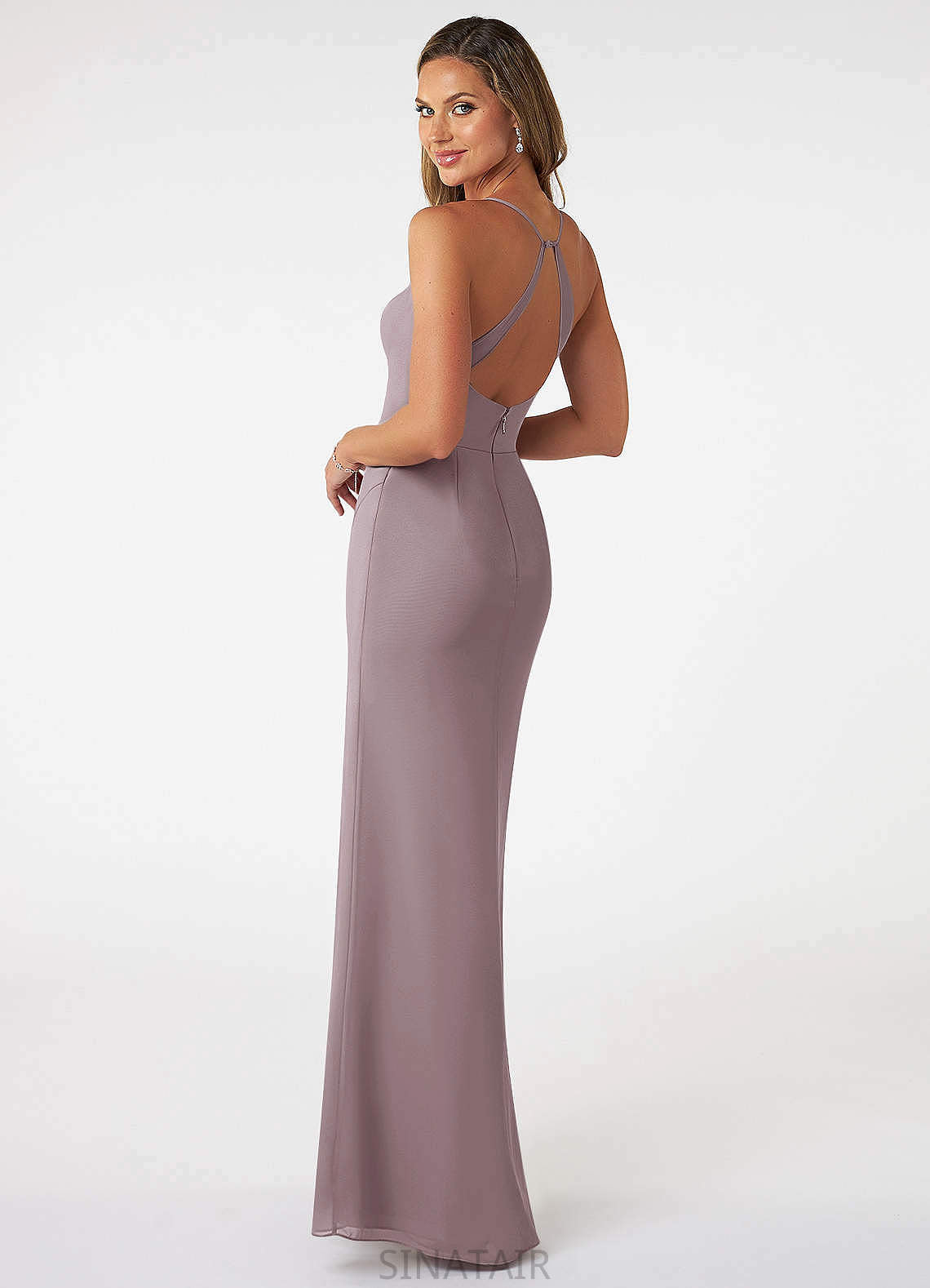 Nyla Sleeveless Spandex Natural Waist Sweep-Brush Train Spaghetti Staps Trumpet/Mermaid Bridesmaid Dresses