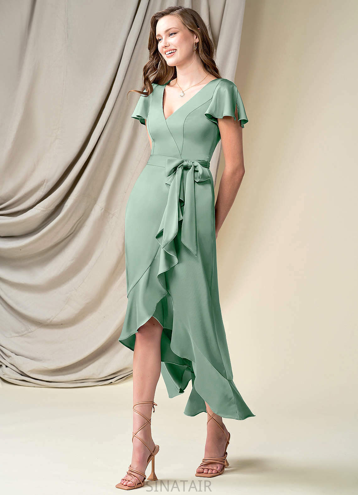 Cynthia Sleeveless Floor Length Spaghetti Staps A-Line/Princess Natural Waist Bridesmaid Dresses