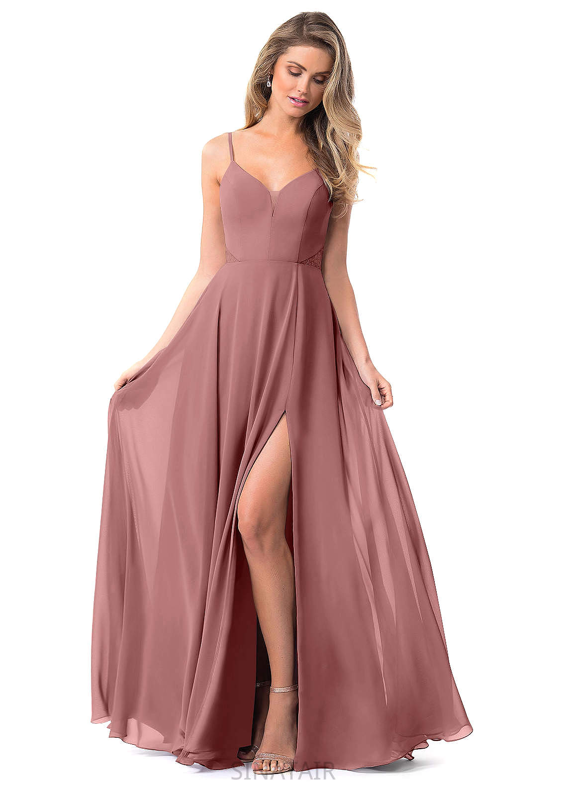 Amelie Floor Length Scoop Short Sleeves Spandex Natural Waist Sheath/Column Bridesmaid Dresses