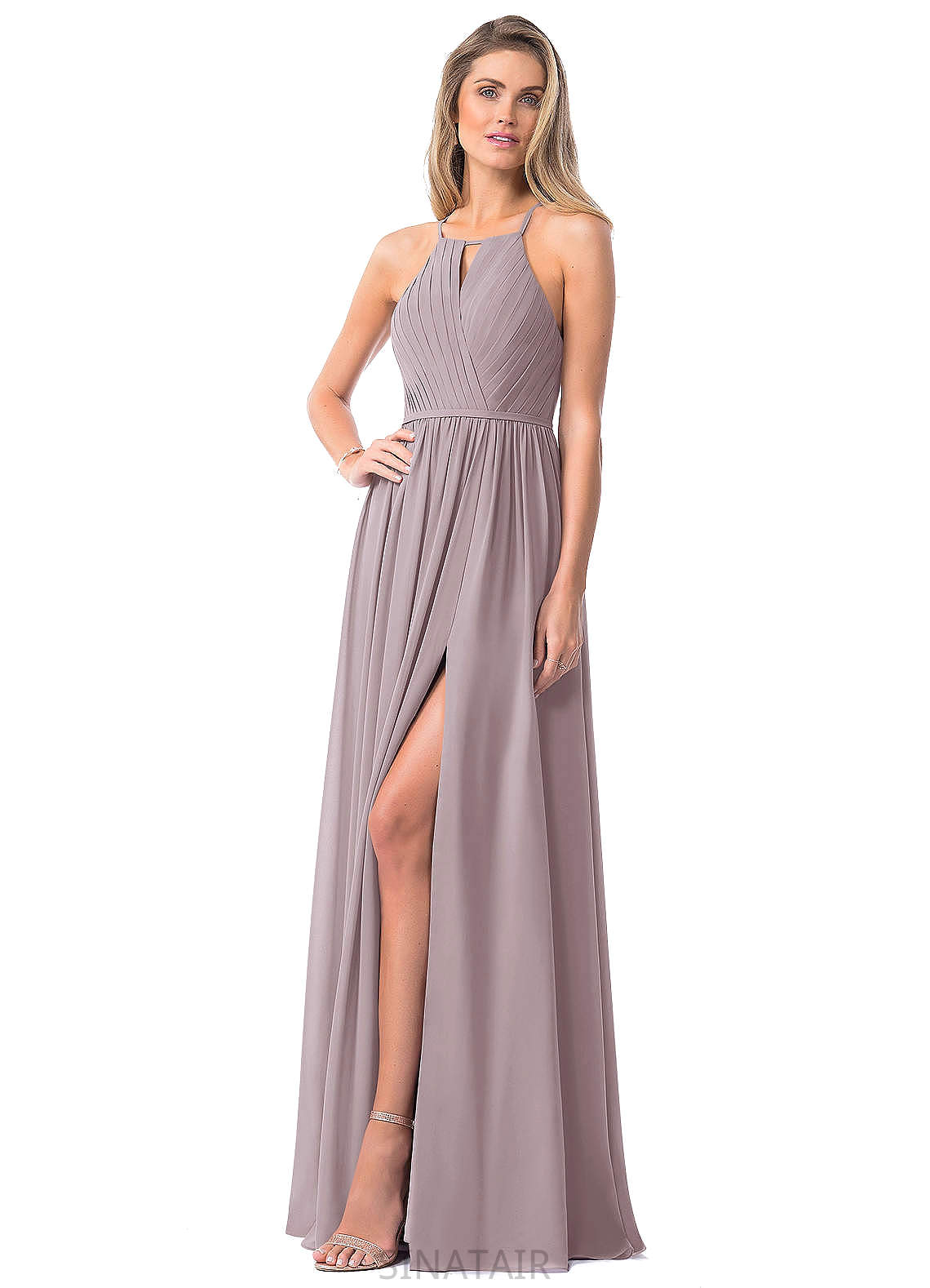 Lila Floor Length Natural Waist V-Neck Cap Sleeves Bridesmaid Dresses