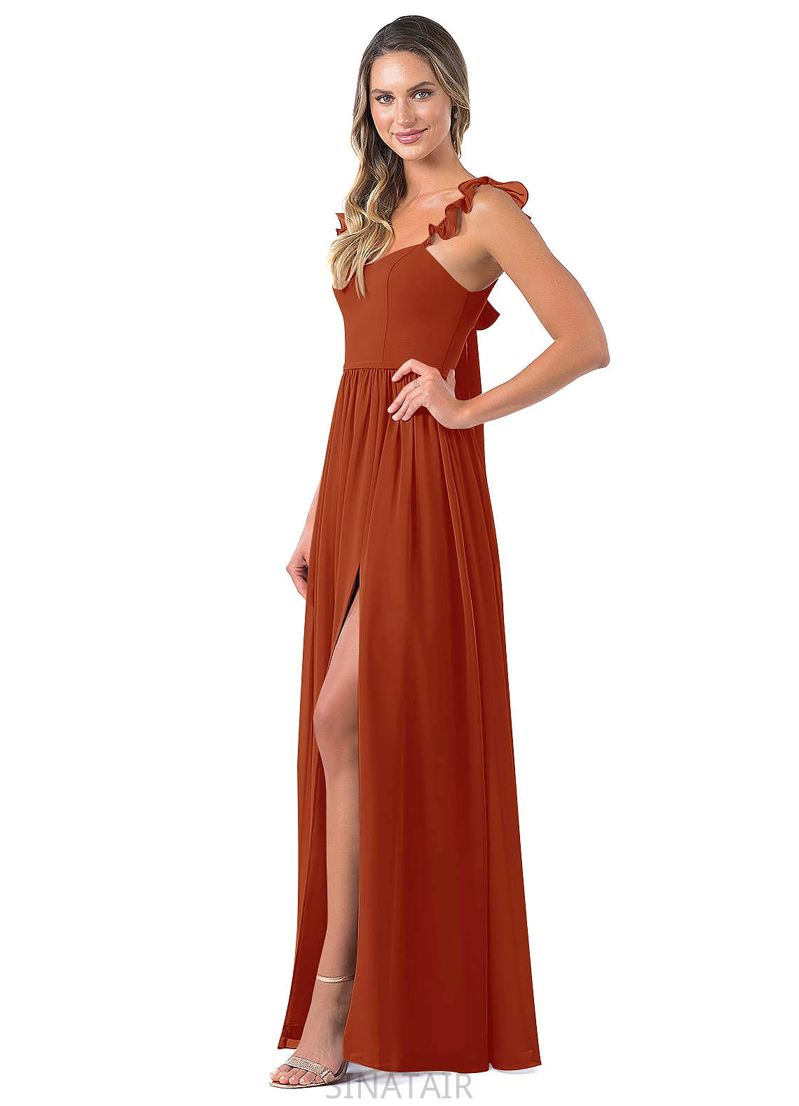 Penelope Floor Length A-Line/Princess V-Neck Natural Waist Short Sleeves Bridesmaid Dresses