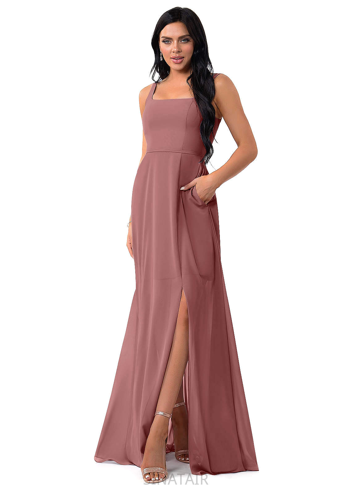 Dominique Floor Length A-Line/Princess Sleeveless V-Neck Natural Waist Bridesmaid Dresses