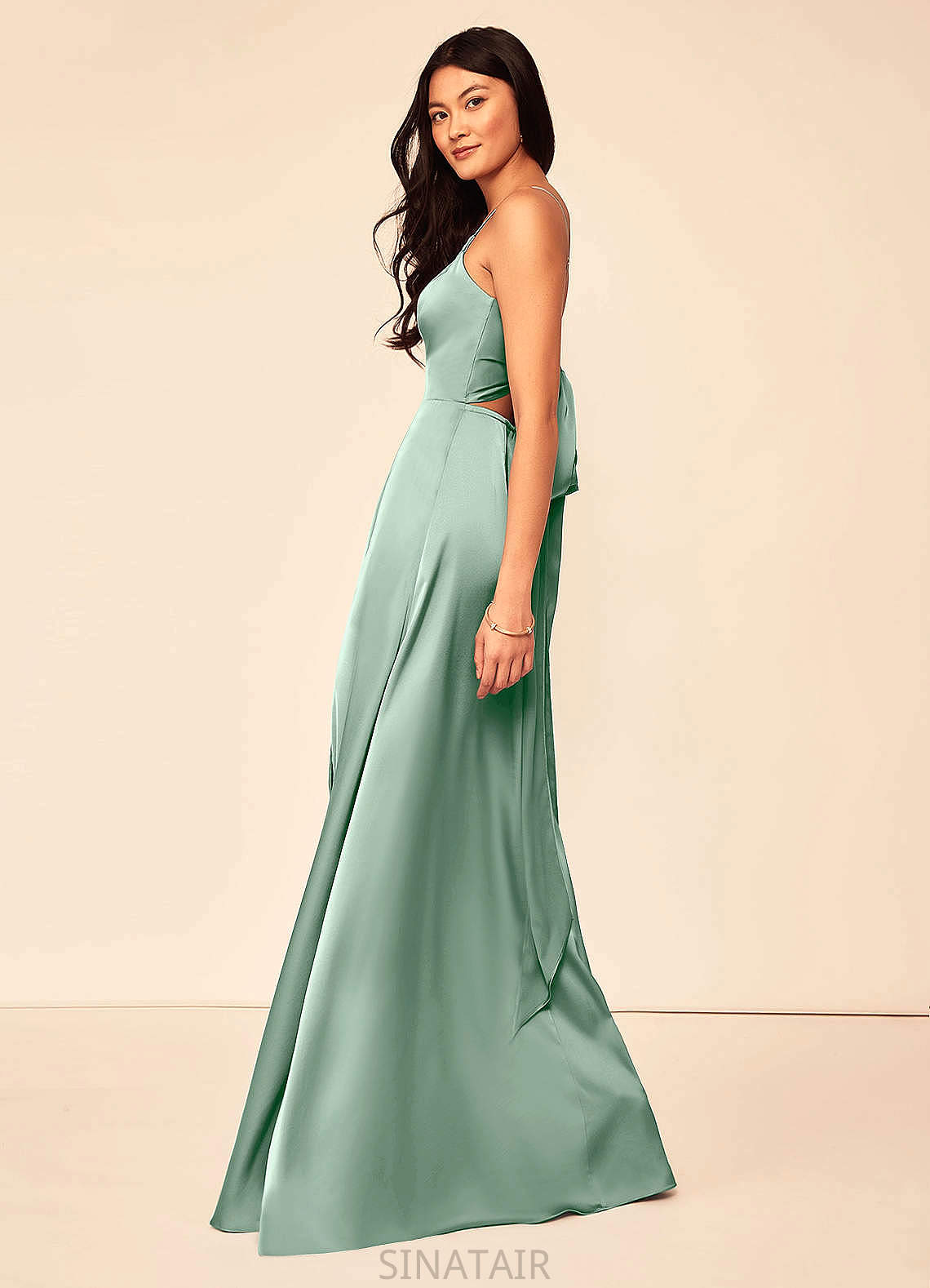 Shayla Sleeveless Floor Length Natural Waist Spaghetti Staps V-Neck Bridesmaid Dresses