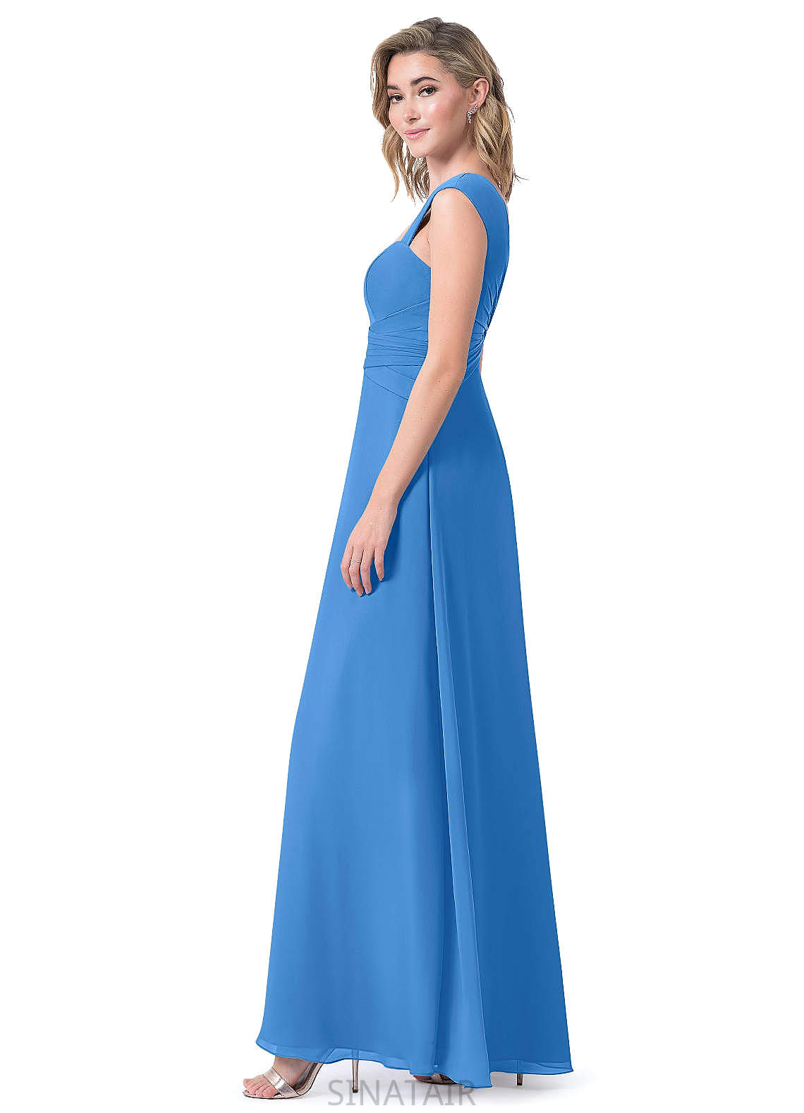 Novia Natural Waist Off The Shoulder Sleeveless Spaghetti Staps A-Line/Princess Floor Length Bridesmaid Dresses