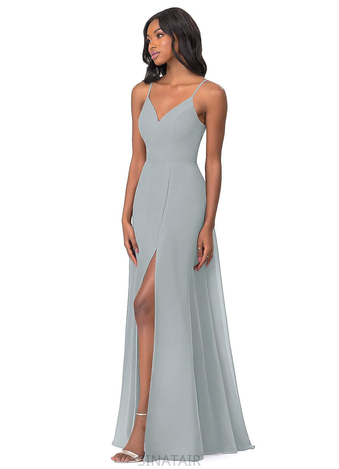 Kristina V-Neck A-Line/Princess Floor Length Sleeveless Natural Waist Bridesmaid Dresses