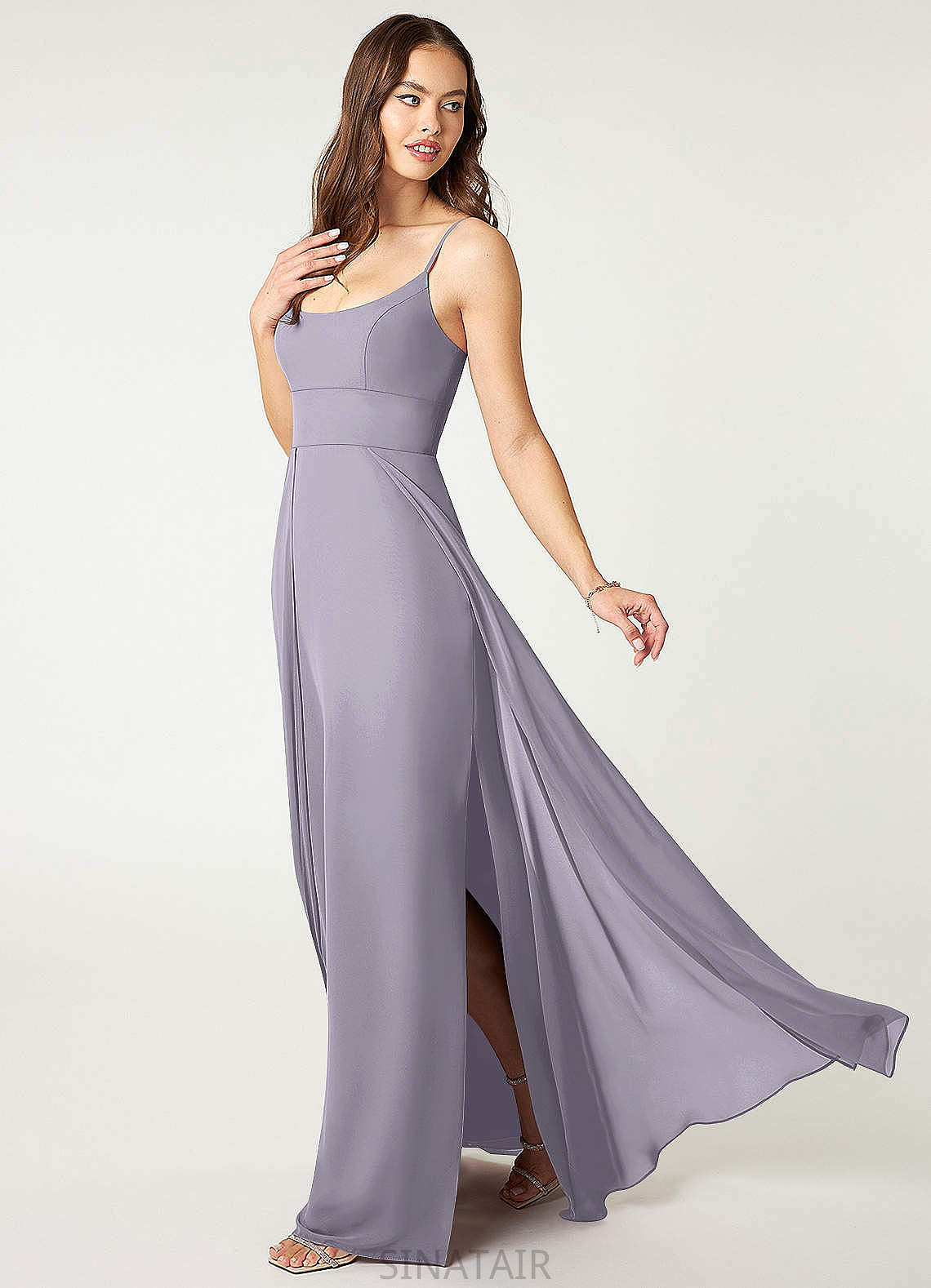 Jocelyn A-Line/Princess Natural Waist Spaghetti Staps Sleeveless Floor Length Bridesmaid Dresses