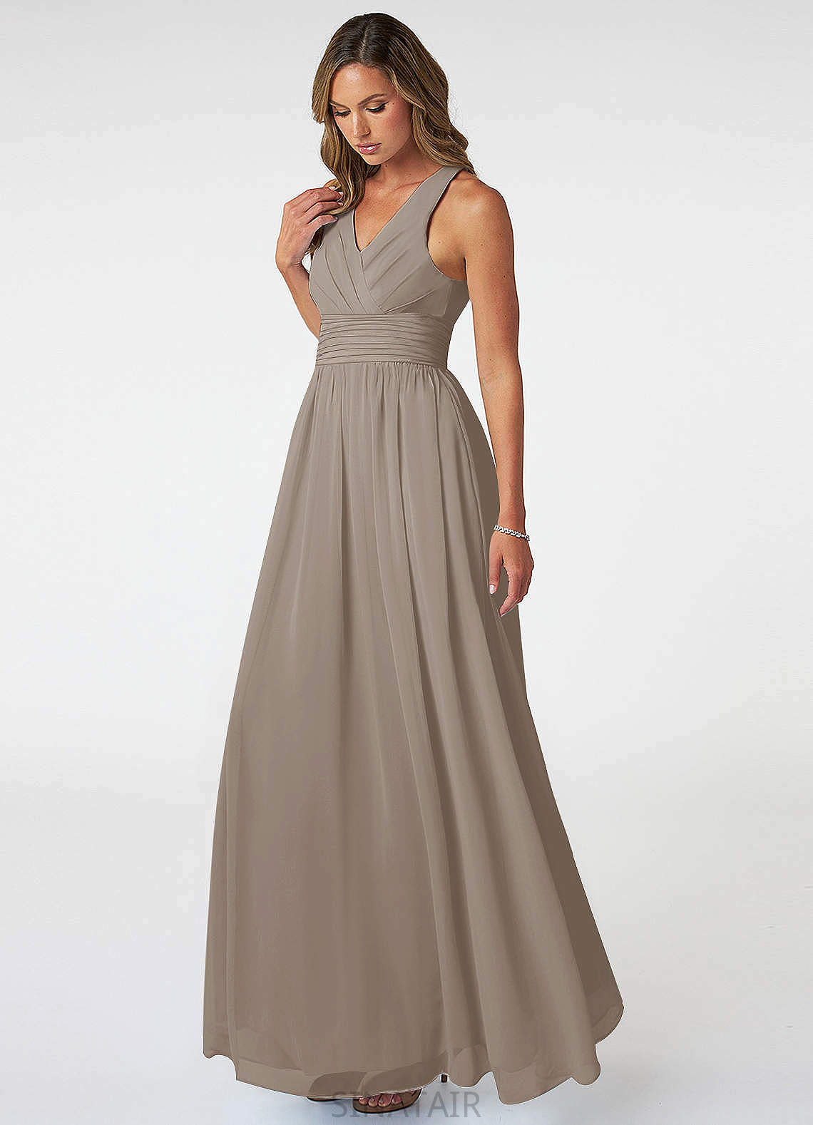 Luciana Spaghetti Staps Sleeveless Natural Waist A-Line/Princess Floor Length Bridesmaid Dresses