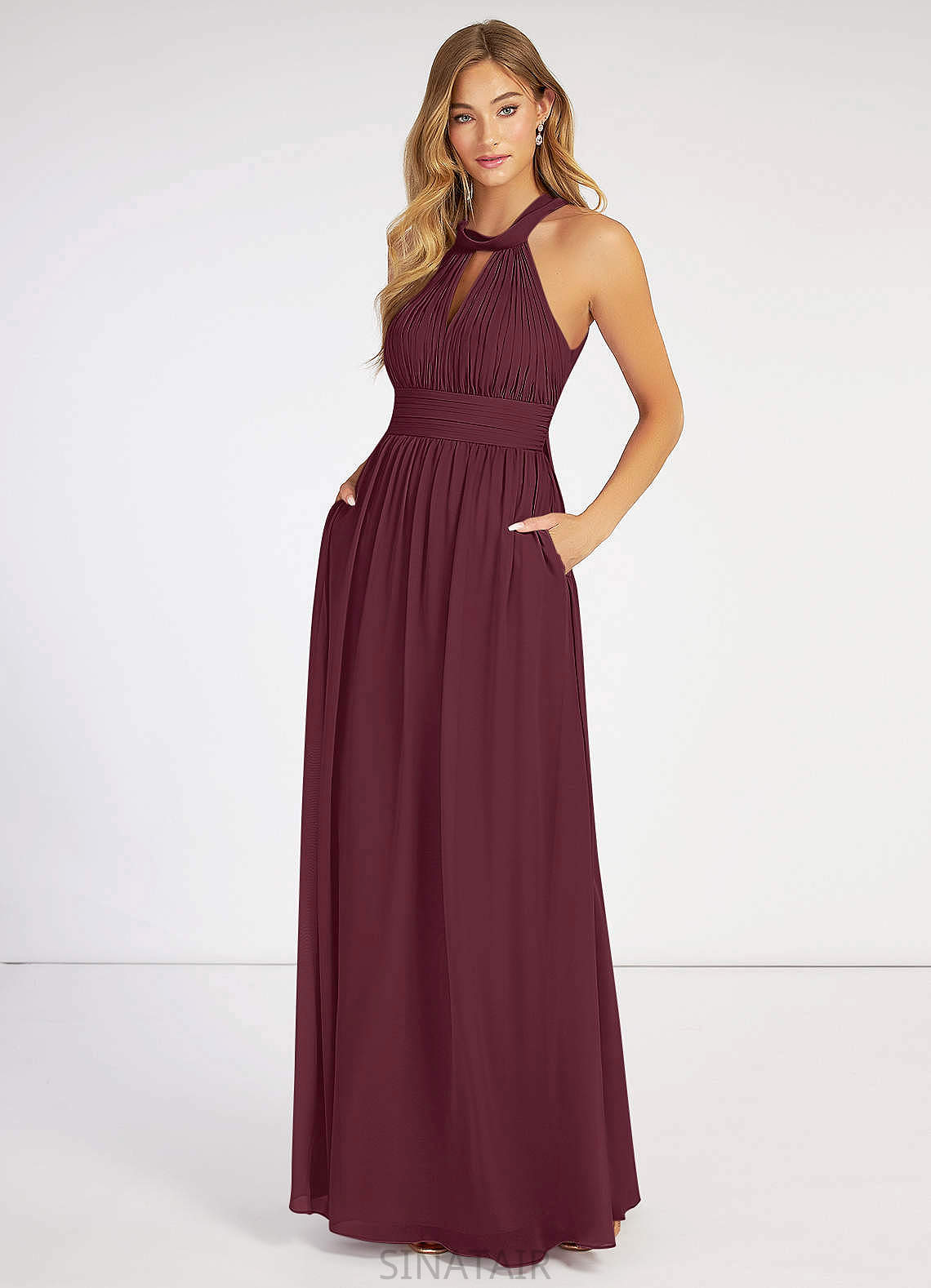 Luciana Floor Length A-Line/Princess Natural Waist V-Neck Sleeveless Bridesmaid Dresses