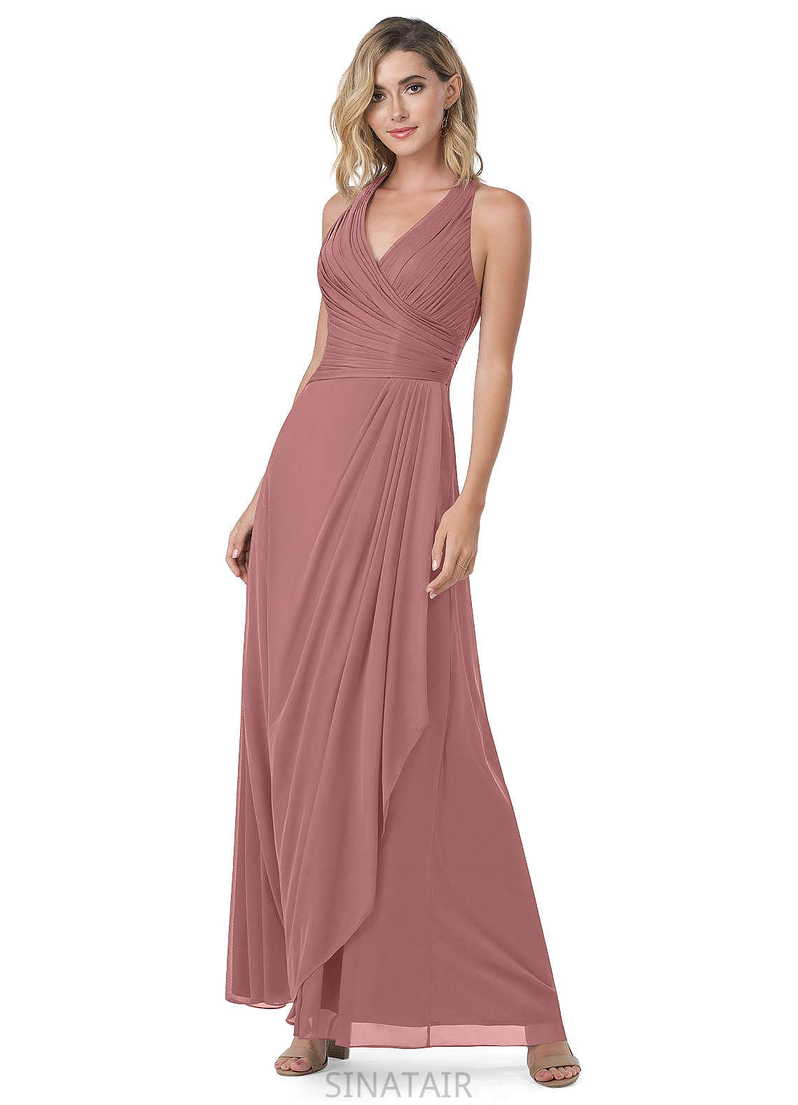 Shea Natural Waist Floor Length Halter A-Line/Princess Sleeveless Bridesmaid Dresses