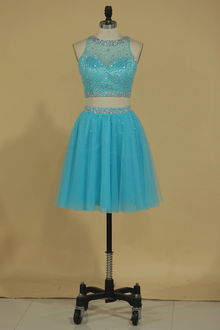 2024 Two Pieces A Line Short/Mini Homecoming Dresses Scoop Tulle With Beading