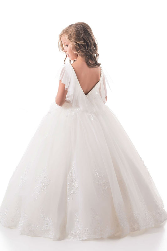 2024 Open Back Scoop Tulle With Applique Ball Gown Flower Girl Dresses