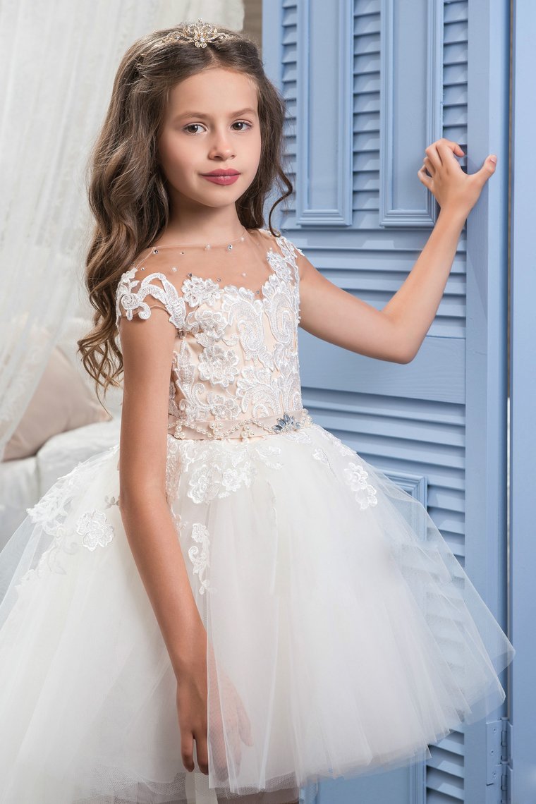 2024 Asymmetrical Scoop With Applique Flower Girl Dresses A Line Tulle