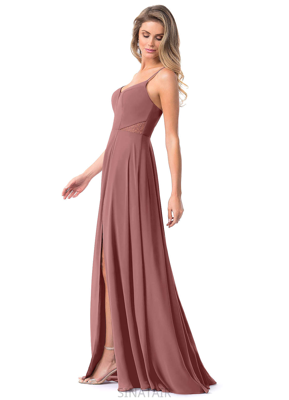 Amelie Floor Length Scoop Short Sleeves Spandex Natural Waist Sheath/Column Bridesmaid Dresses