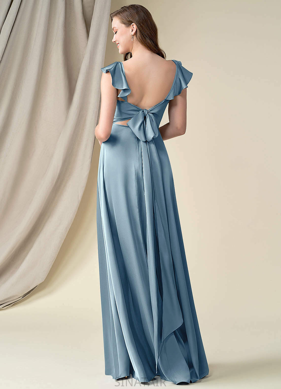 Olive Natural Waist V-Neck Sleeveless Floor Length A-Line/Princess Bridesmaid Dresses