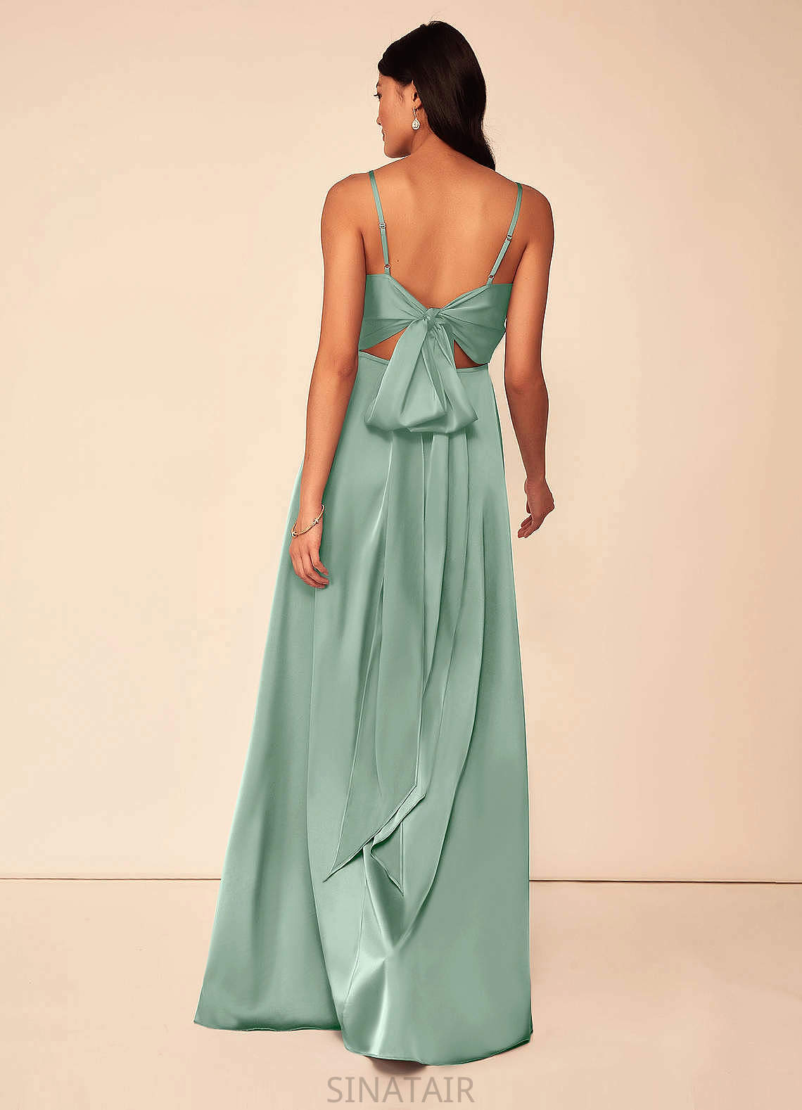 Shayla Sleeveless Floor Length Natural Waist Spaghetti Staps V-Neck Bridesmaid Dresses