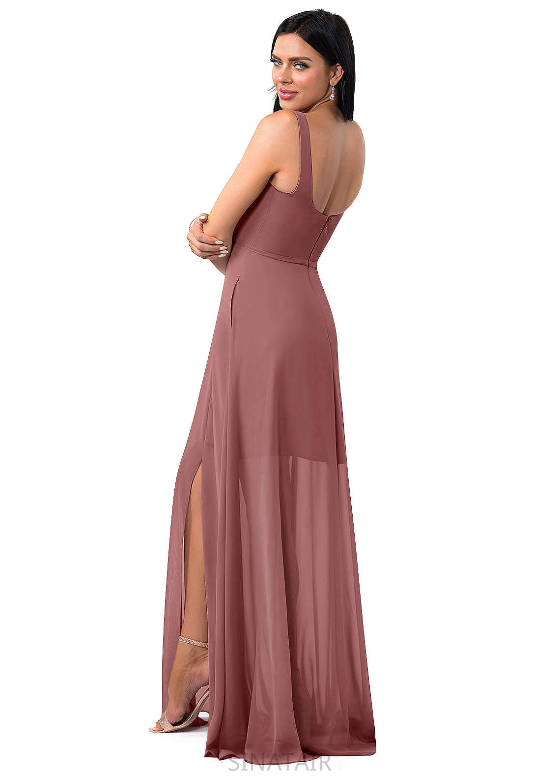 Dominique Floor Length A-Line/Princess Sleeveless V-Neck Natural Waist Bridesmaid Dresses