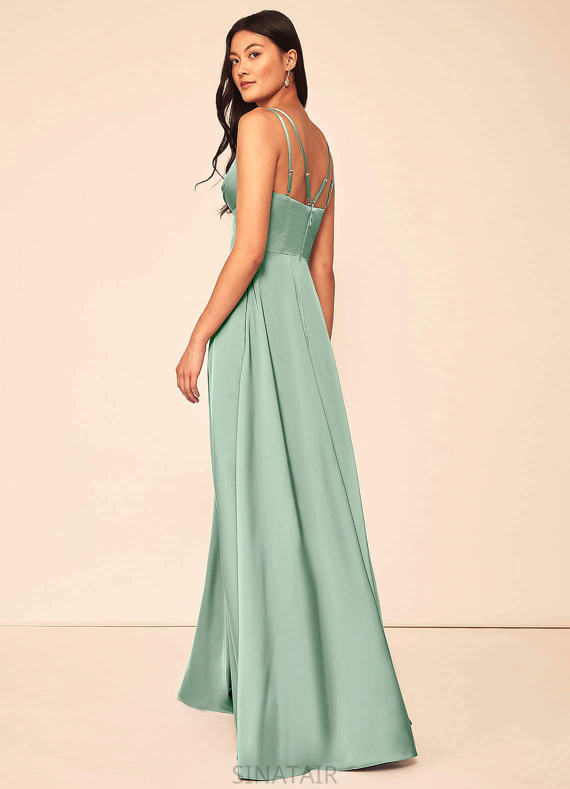 Micaela Floor Length A-Line/Princess Short Sleeves V-Neck Natural Waist Bridesmaid Dresses