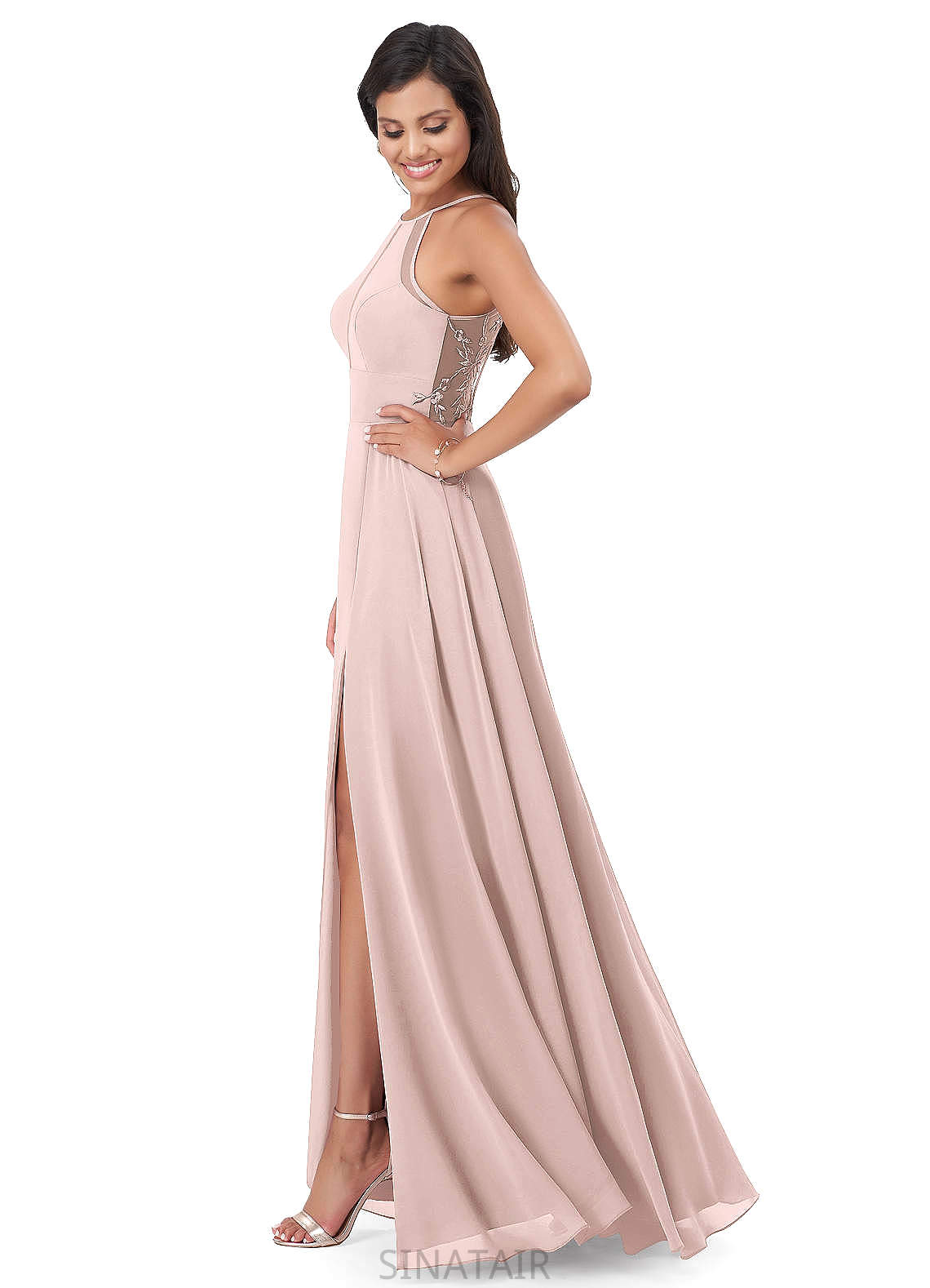 Scarlett Natural Waist A-Line/Princess Sleeveless V-Neck Floor Length Bridesmaid Dresses