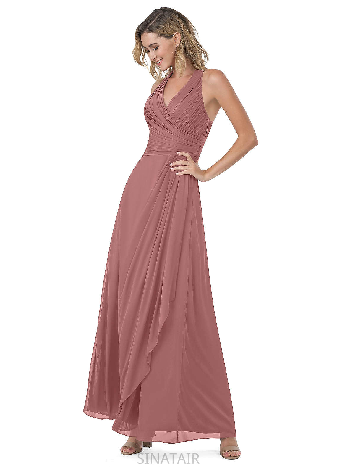 Shea Natural Waist Floor Length Halter A-Line/Princess Sleeveless Bridesmaid Dresses