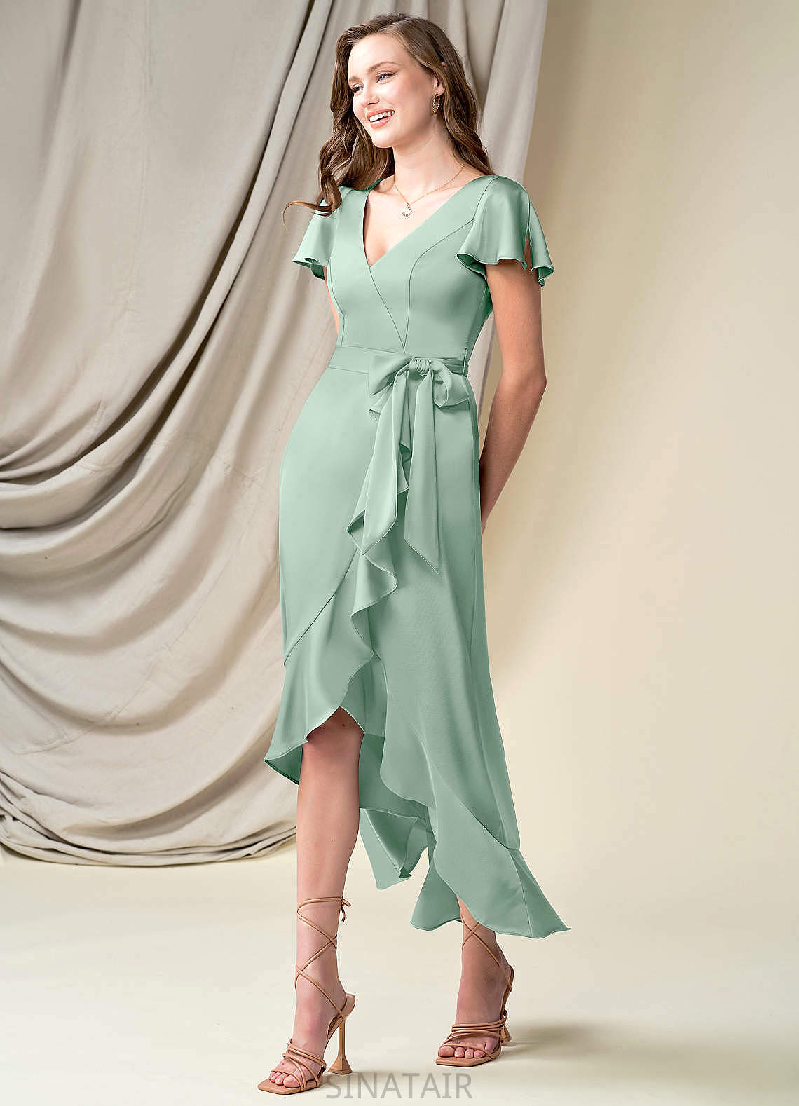 Cynthia Sleeveless Floor Length Spaghetti Staps A-Line/Princess Natural Waist Bridesmaid Dresses