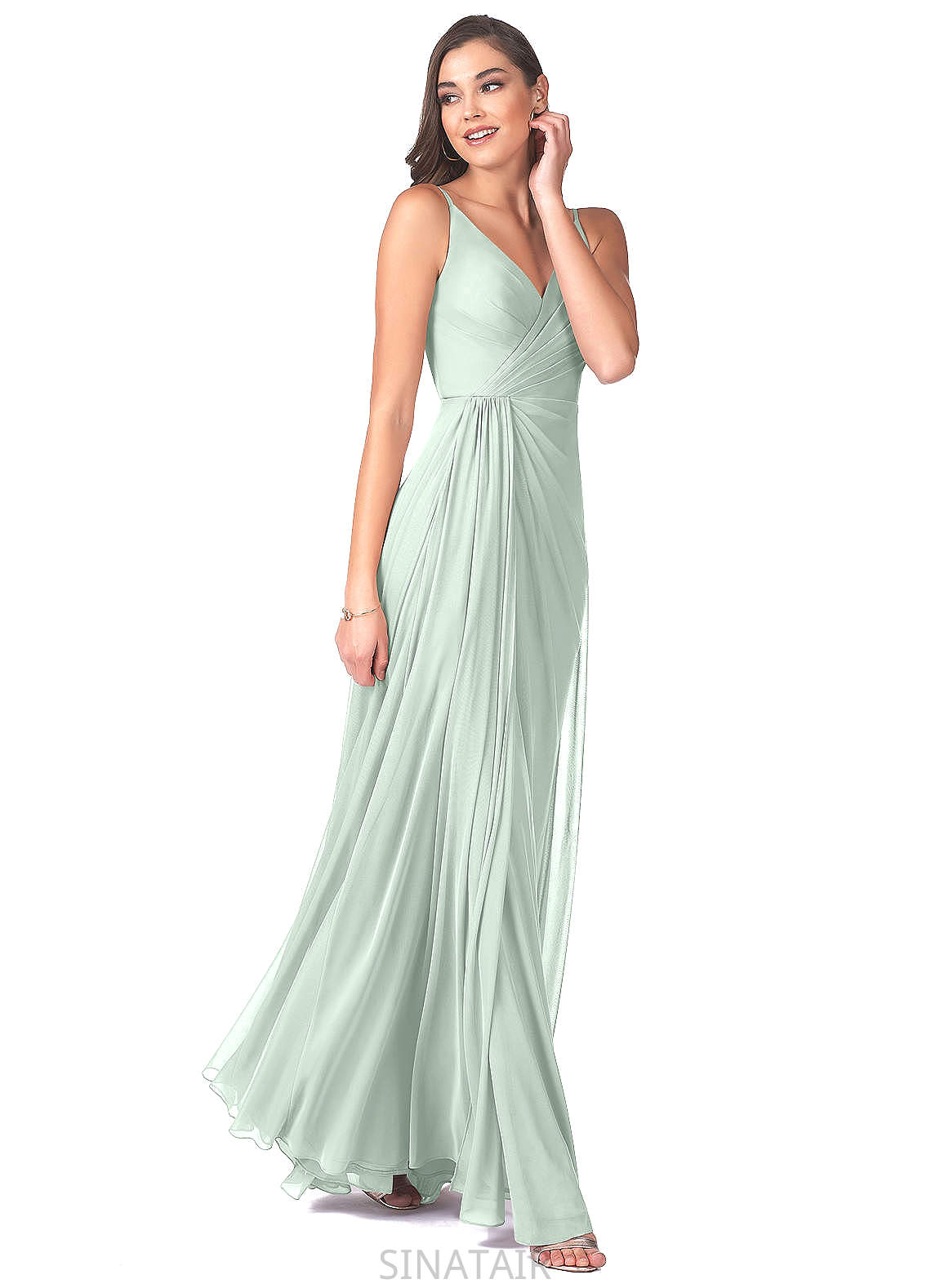 Elisabeth Natural Waist Sleeveless Spaghetti Staps Floor Length A-Line/Princess Off The Shoulder Bridesmaid Dresses