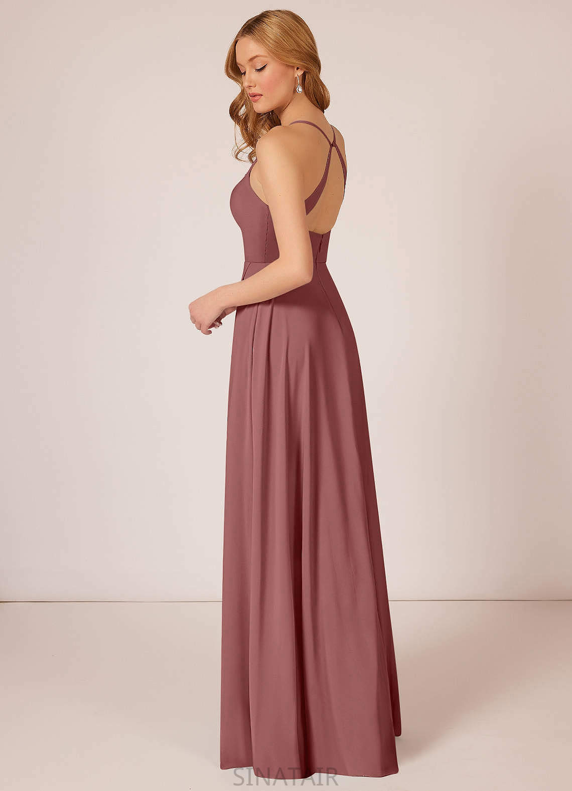 Lilian Natural Waist A-Line/Princess Floor Length V-Neck Sleeveless Bridesmaid Dresses