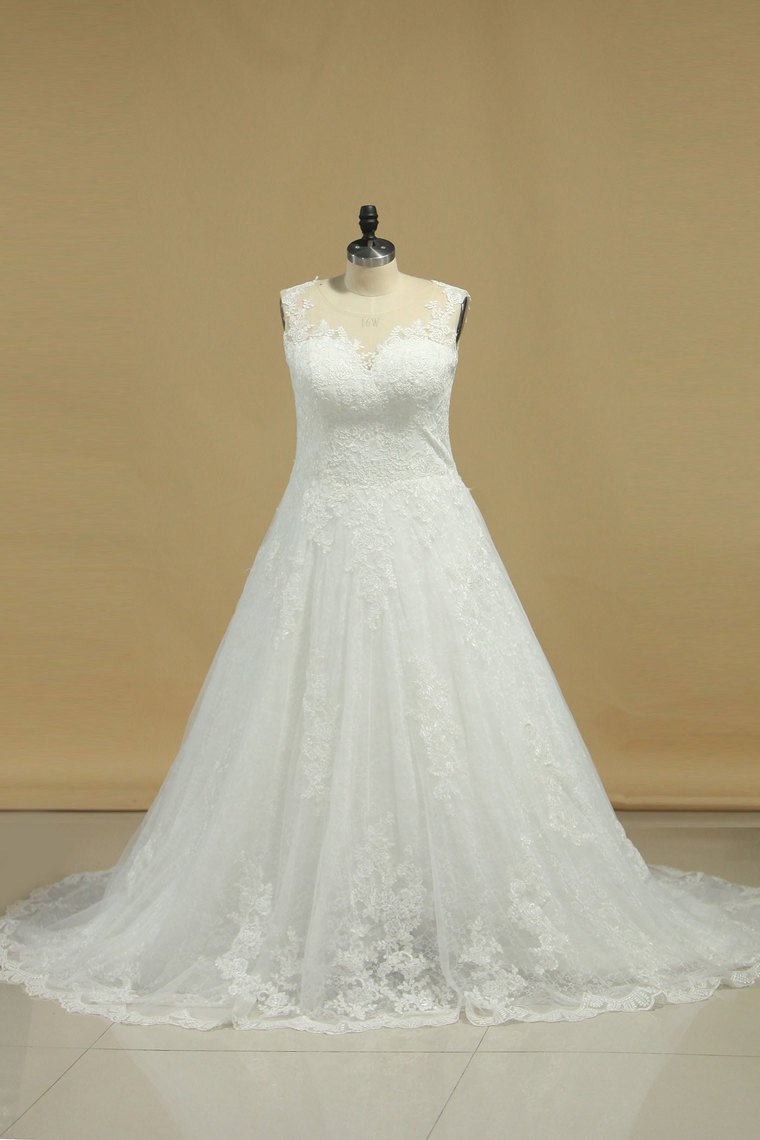 Wedding Dresses A Line V Neck With Applique Chapel Train