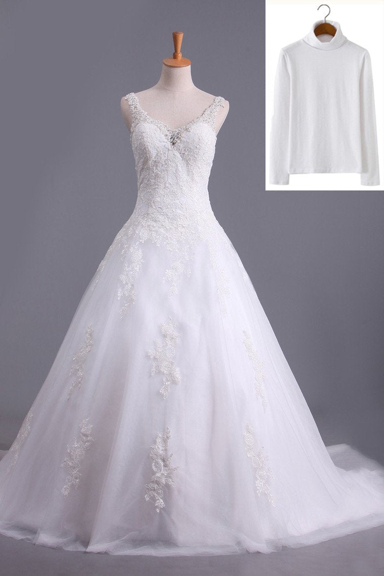 Muslim Wedding Dress Sweetheart A Line Court Train With Applique & Sash Beaded