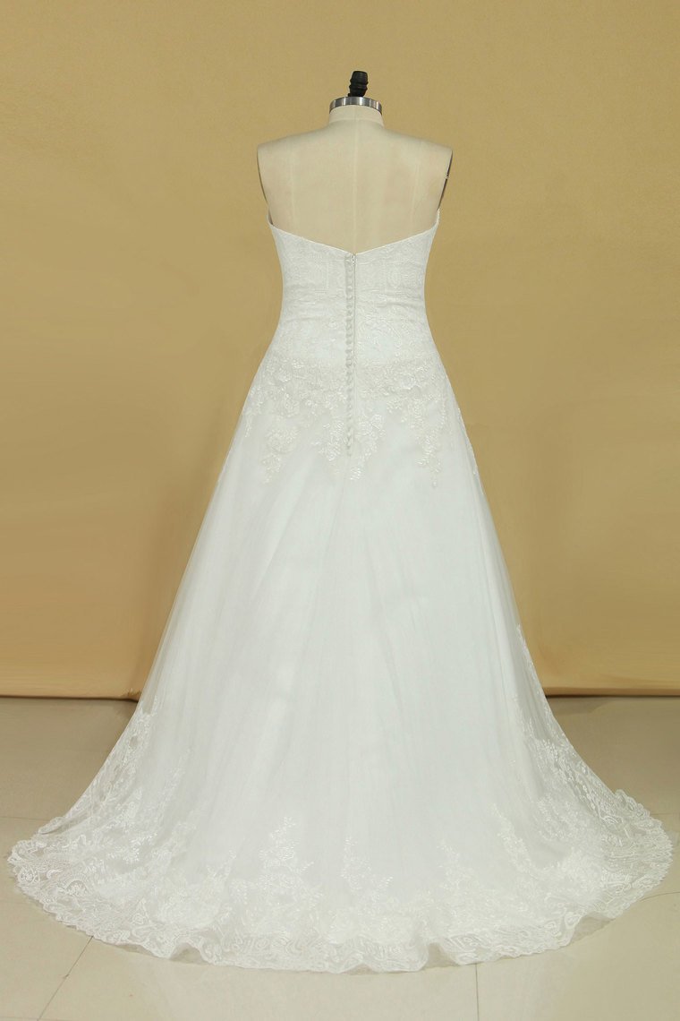 Plus Size Sweetheart Tulle With Applique Court Train A Line Wedding Dresses