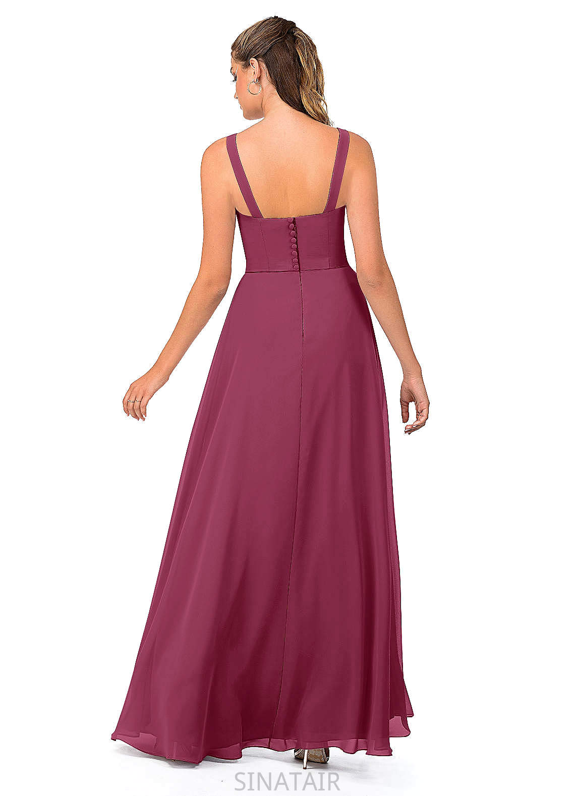 Selina V-Neck Floor Length A-Line/Princess Natural Waist Sleeveless Bridesmaid Dresses