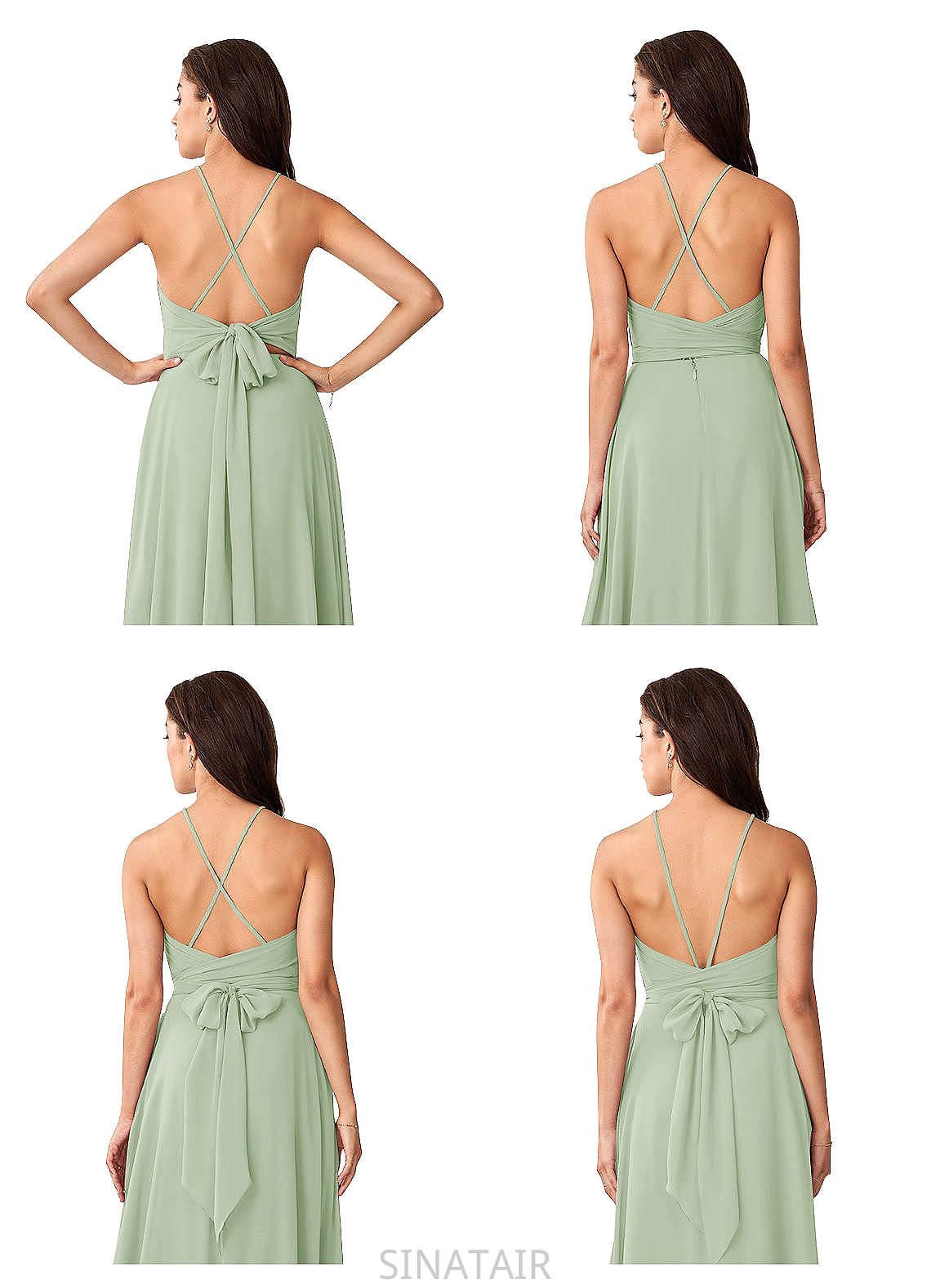 Val Spaghetti Staps Sleeveless Natural Waist A-Line/Princess Floor Length Bridesmaid Dresses