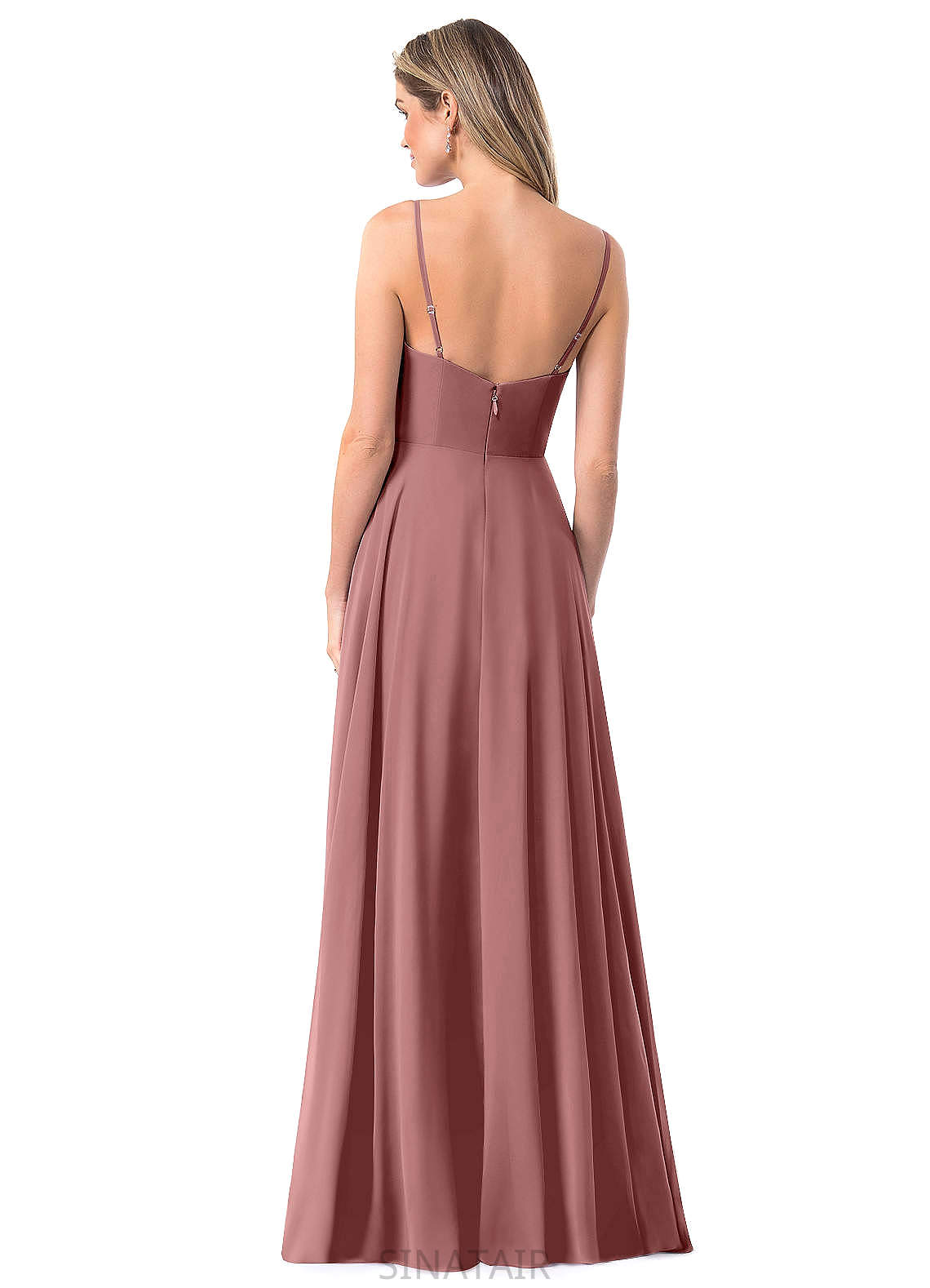 Amelie Floor Length Scoop Short Sleeves Spandex Natural Waist Sheath/Column Bridesmaid Dresses