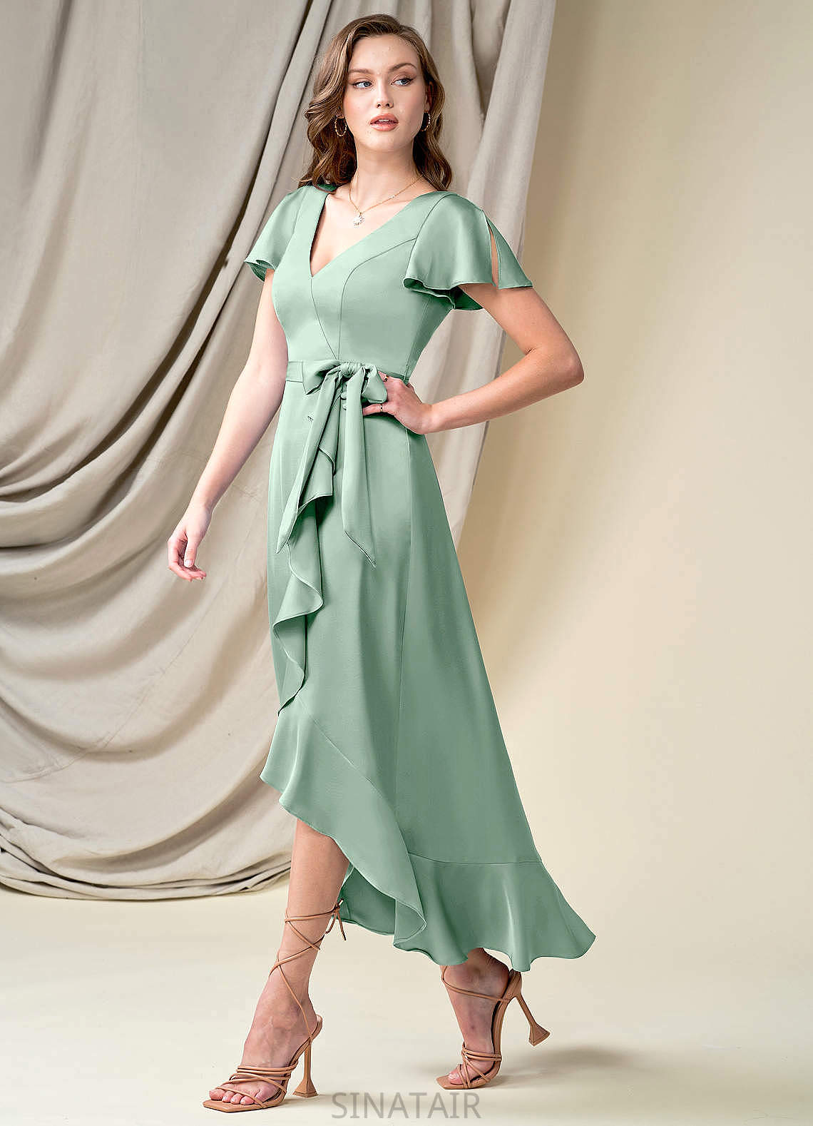 Cynthia Sleeveless Floor Length Spaghetti Staps A-Line/Princess Natural Waist Bridesmaid Dresses