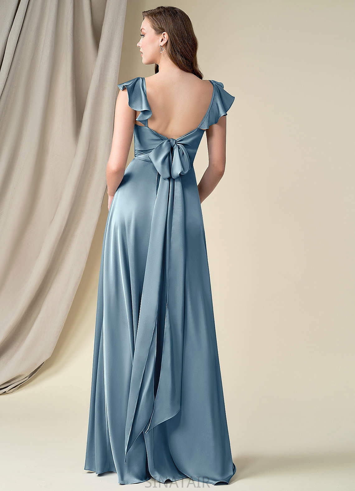 Olive Natural Waist V-Neck Sleeveless Floor Length A-Line/Princess Bridesmaid Dresses