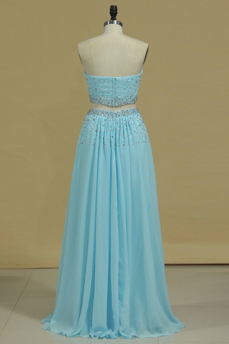 2024 Two Pieces Sweetheart Prom Dresses Chiffon With Beads And Ruffles A Line