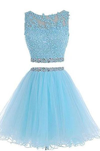 Two Pieces Prom Dresses Applique Short Homecoming Dresses HY115