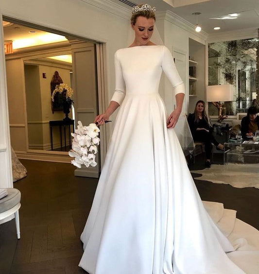 Ball Gown Long Sleeve Backless Ivory Wedding Dresses Long Cheap Bridal Dresses