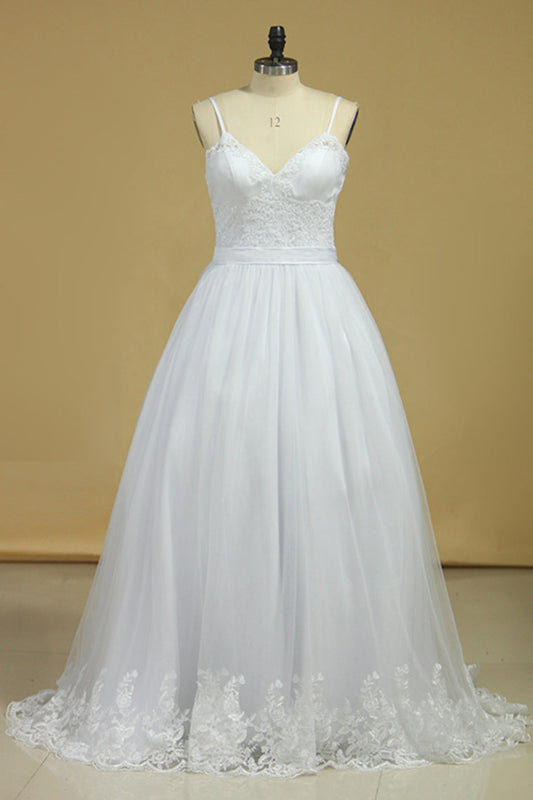 Wedding Dresses Spaghetti Straps Tulle With Applique And SJSPFGDEMAQ