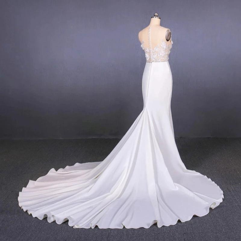 Mermaid Sheer Neck Mermaid Long Wedding Dress with Appliques, Wedding Gowns SJS15265