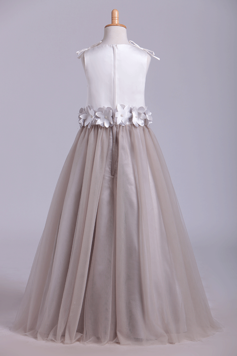 New Flower Girl Dresses Bateau A Line Tulle With Handmade Flowers